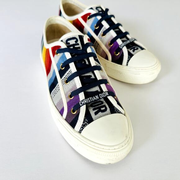 Christian Dior Canvas Rainbow Walk'N'Dior Low Top Sneakers 40 Multicolor Ladies - Picture 1 of 13